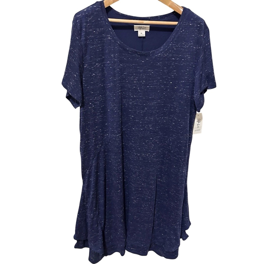 Style & Co Womens XL Timeless Navy Desert Wind Short Sleeve Speckled Top NWT